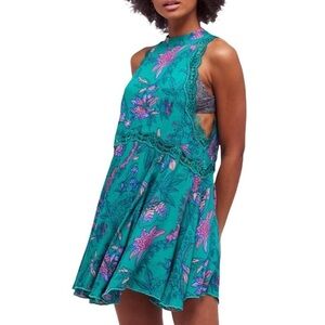Free People Intimately Floral‎ Green Lace Accents Mini Dress Open Back Size S
